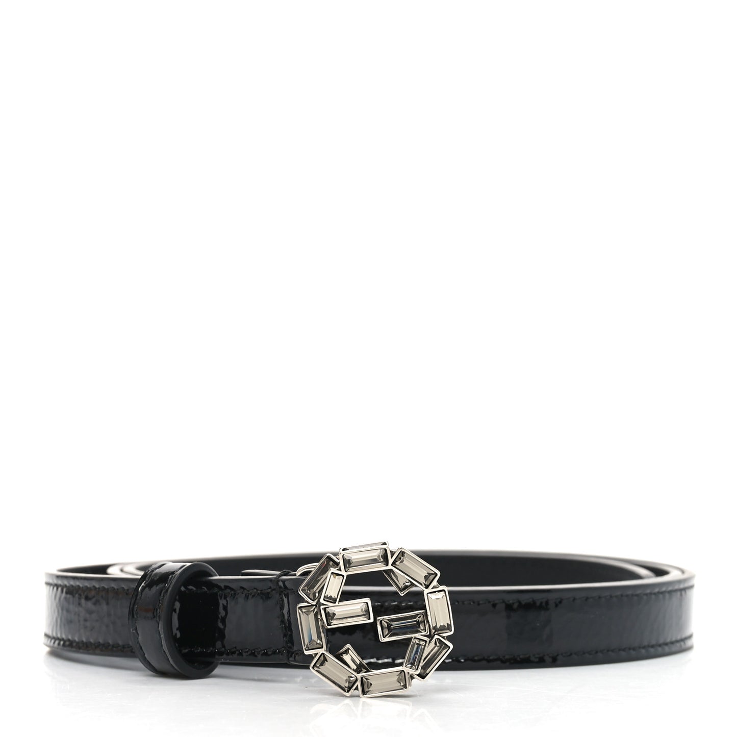 Patent Crystal Double G Thin Belt 95 38 Black
