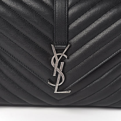 Saint Laurent Sheepskin Matelasse Chevron Monogram Medium College Bag Black 10 of 10