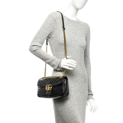 Gucci Calfskin Matelasse Small GG Marmont Shoulder Bag Black 2 of 7