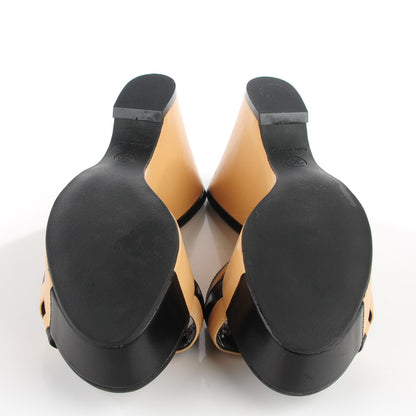 Chanel Lambskin Quilted Wedge Sandals 38 Beige Black 5 of 7