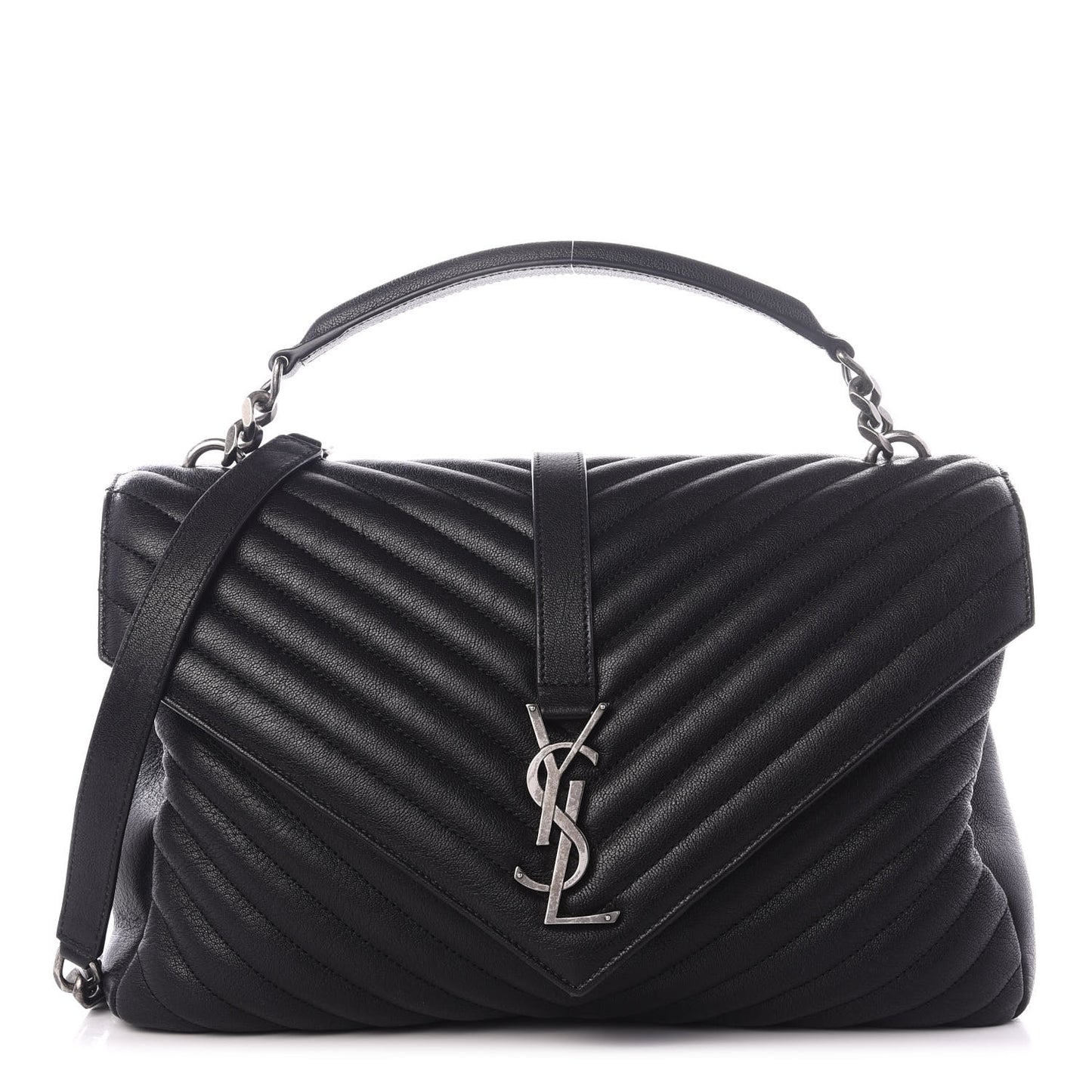 Sheepskin Matelasse Chevron Monogram Large College Satchel Black