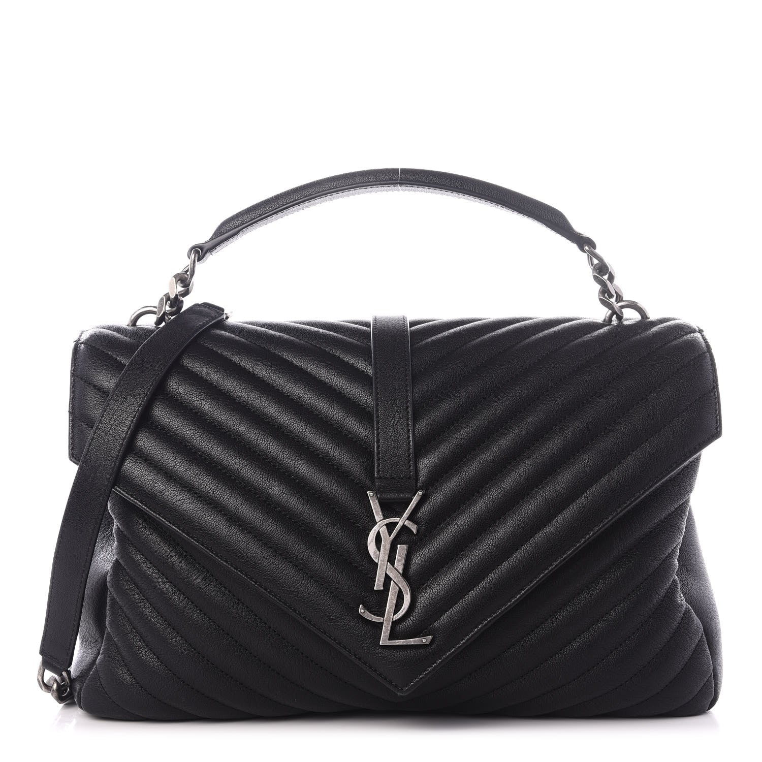 Saint Laurent Sheepskin Matelasse Chevron Monogram Large College Satchel Black 1 of 8