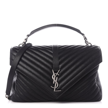 Saint Laurent Sheepskin Matelasse Chevron Monogram Large College Satchel Black 1 of 8
