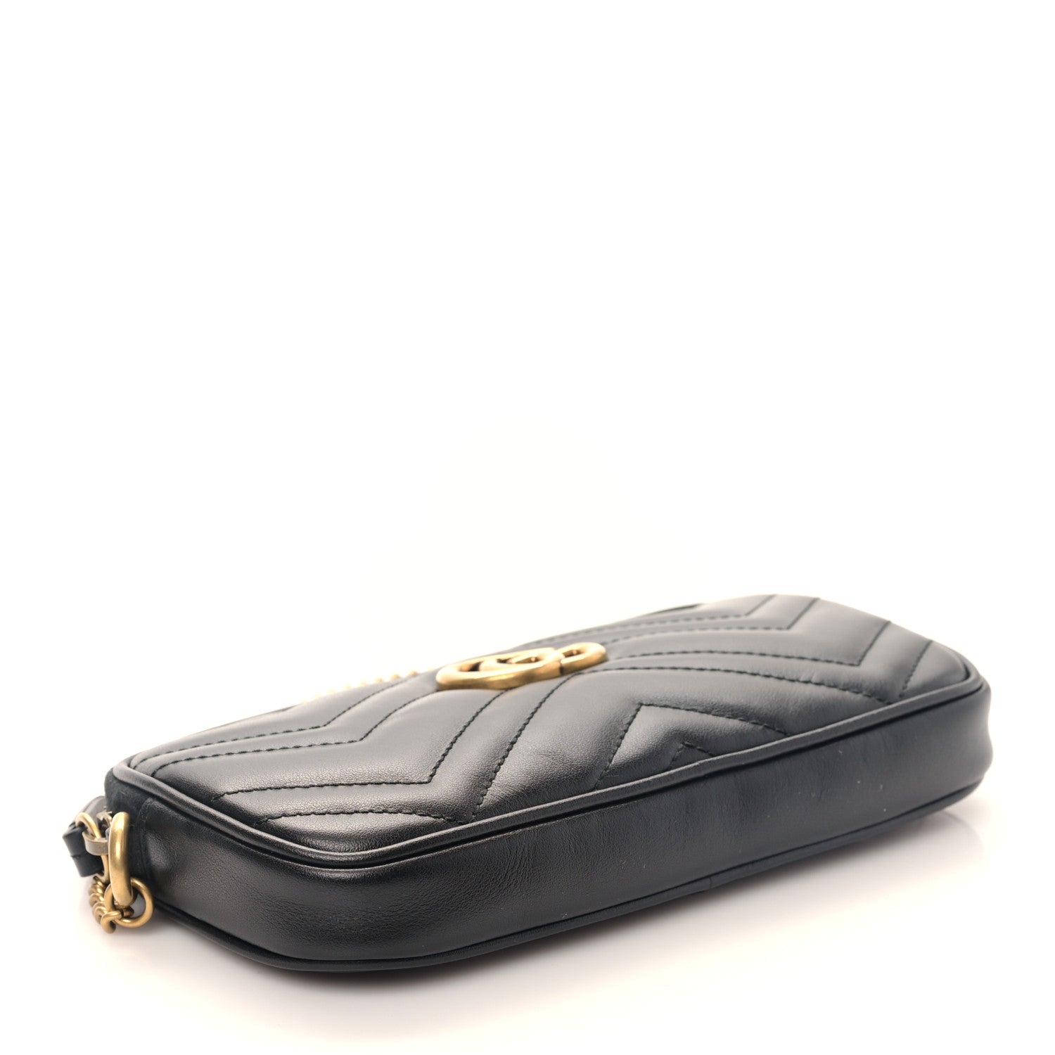 Gucci Calfskin Matelasse Mini GG Marmont Chain Crossbody Bag Black 4 of 10