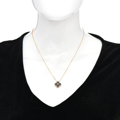 Van Cleef & Arpels 18K Rose Gold Diamond Black Onyx Vintage Alhambra Pendant Necklace 2 of 5