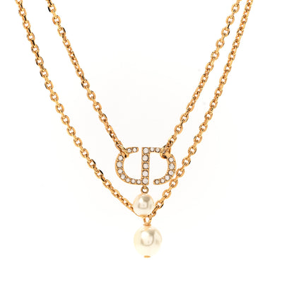 Christian Dior Crystal Pearl CD Drop Necklace Gold 4 of 7