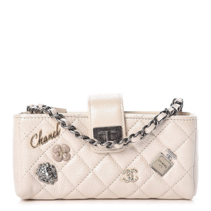 Chanel Metallic Calfskin Quilted Lucky Charms Mini Phone Holder Clutch Ivory 1 of 11