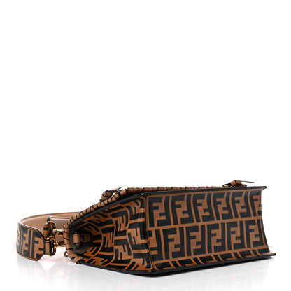 Fendi Vitello Century F is Fendi Whipstitch Threads FF Embossed Kan I Shoulder Bag Tobacco Orzo 3 of 12