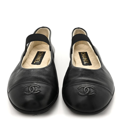 Chanel Lambskin Cap Toe CC Mary Jane Flats 37 Black 3 of 9