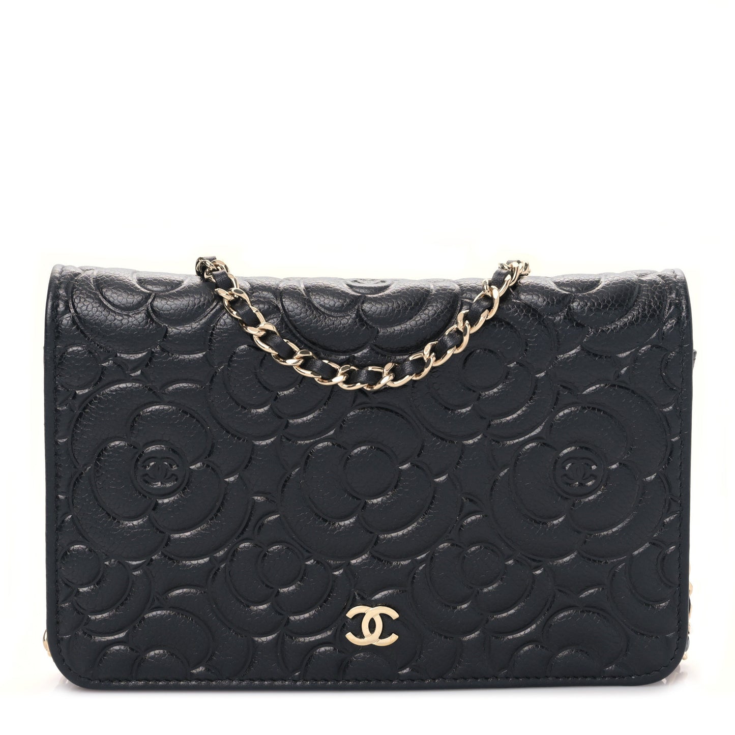 Caviar Camellia Embossed Wallet On Chain WOC Black