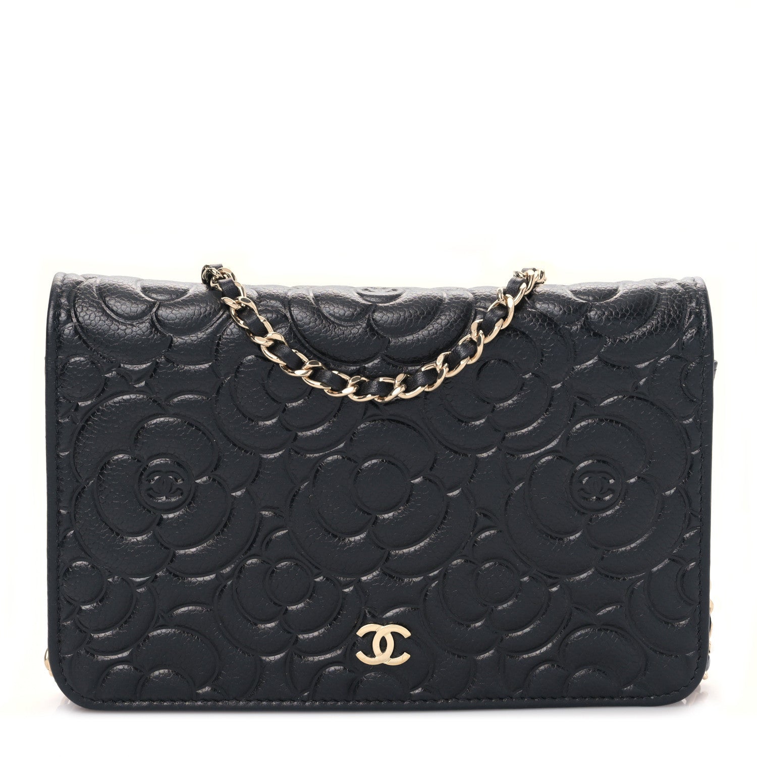 Chanel Caviar Camellia Embossed Wallet On Chain WOC Black 1 of 10