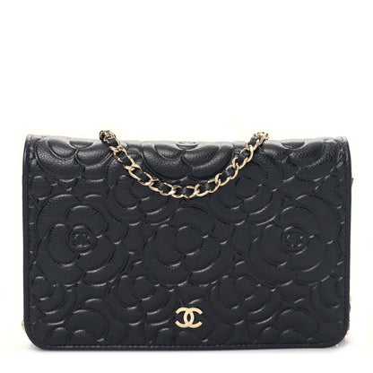 Chanel Caviar Camellia Embossed Wallet On Chain WOC Black 1 of 10