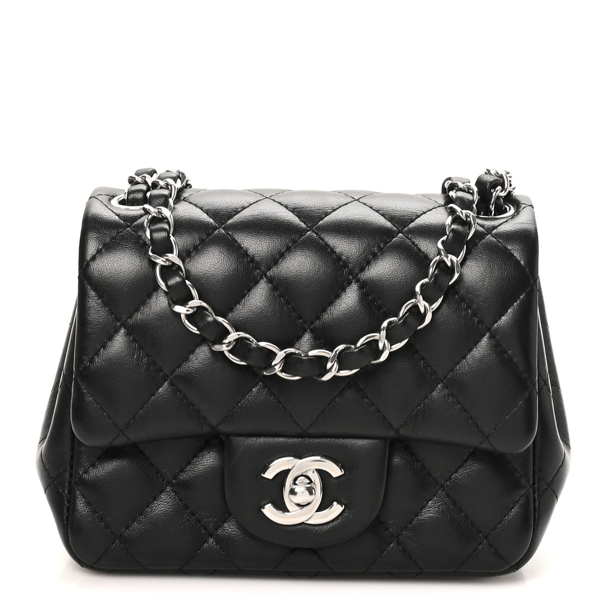 Lambskin Quilted Mini Square Flap Black