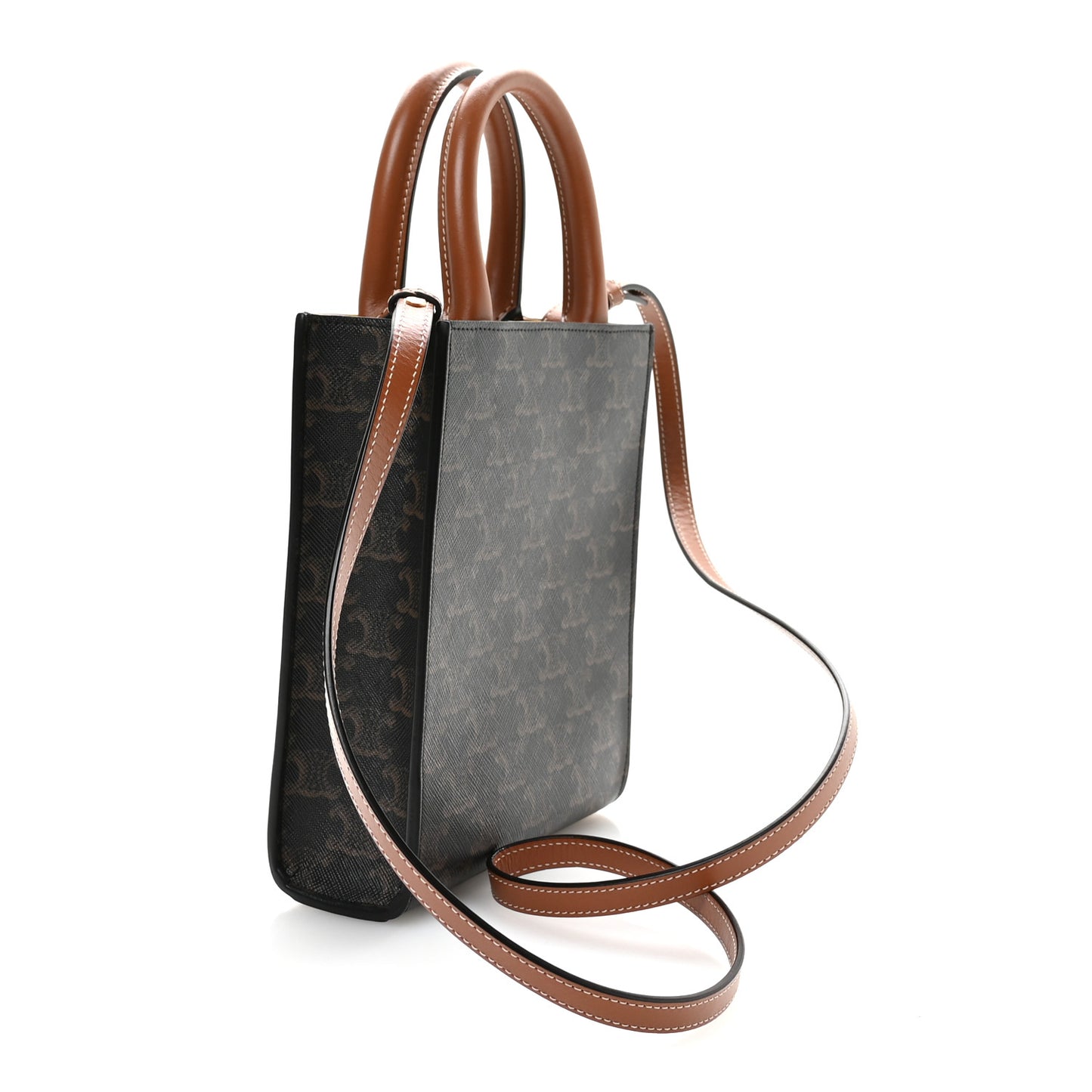 Triomphe Canvas Calfskin Mini Vertical Cabas Tan
