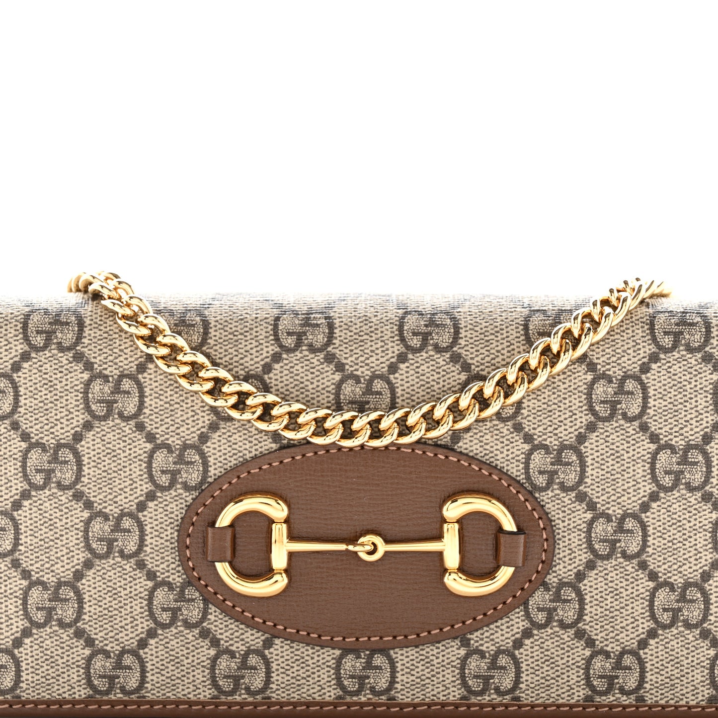 GG Supreme Monogram Azalea Calfskin Horsebit 1955 Wallet On Chain Beige Ebony Brown Sugar