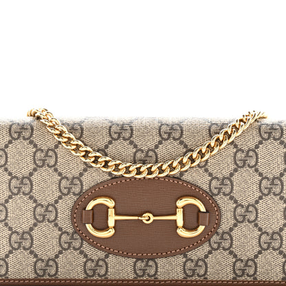 Gucci GG Supreme Monogram Azalea Calfskin Horsebit 1955 Wallet On Chain Beige Ebony Brown Sugar 8 of 10