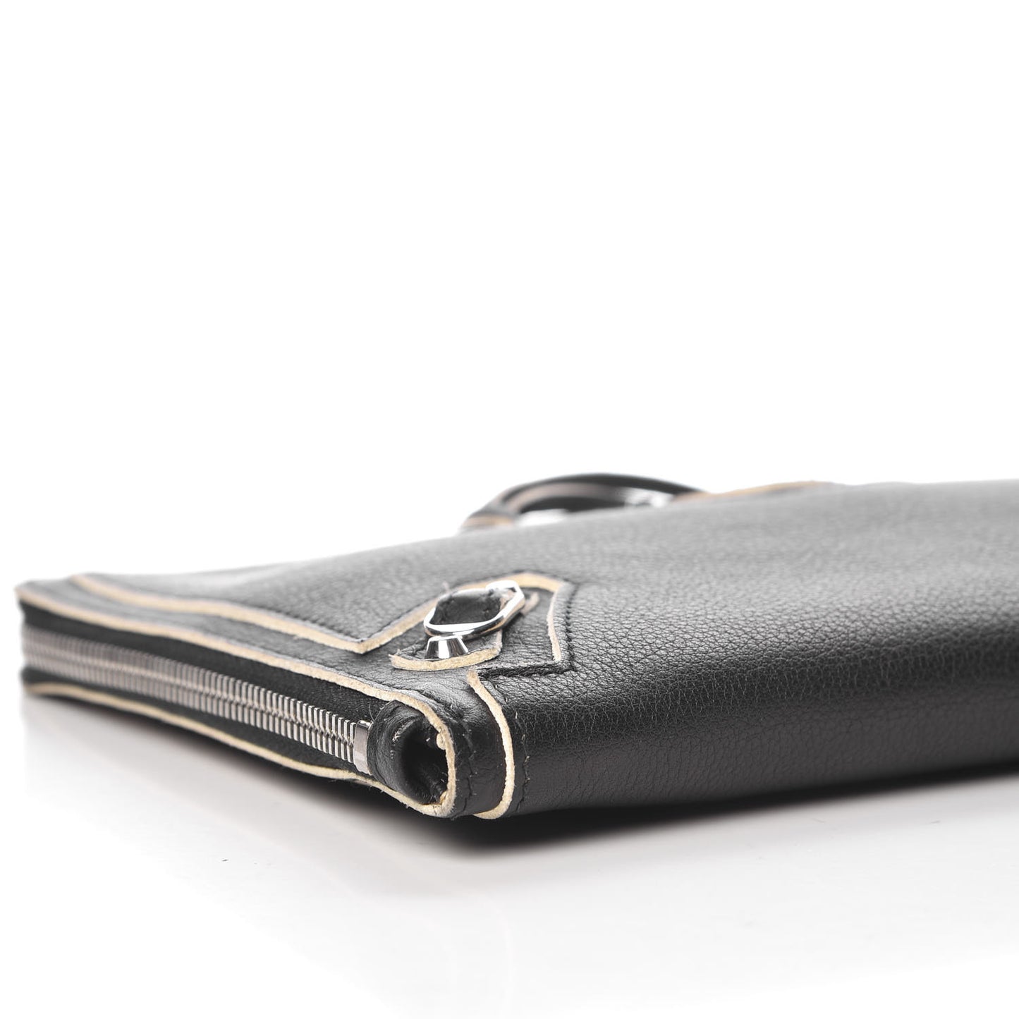 Supple Grained Calfskin Classic Silver Hardware Highlight Pouch Black