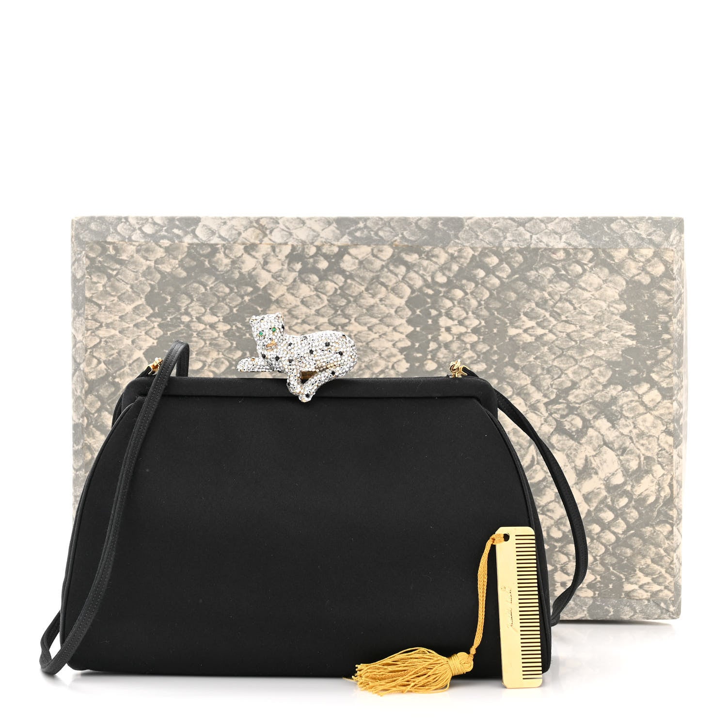 Judith Leiber Satin Crystal Panther Clutch Black 14 of 14