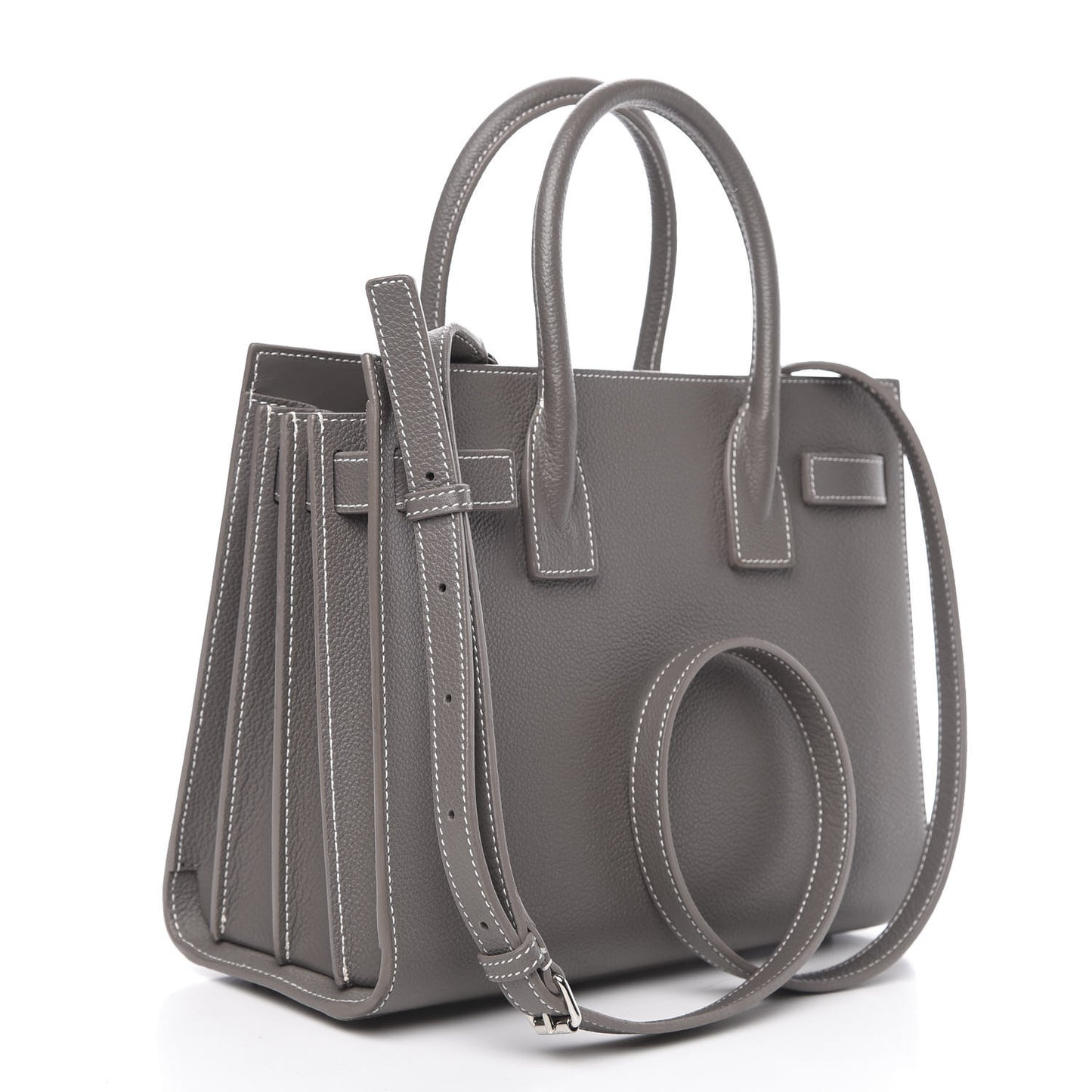 Grained Calfskin Topstich Baby Sac De Jour Fog