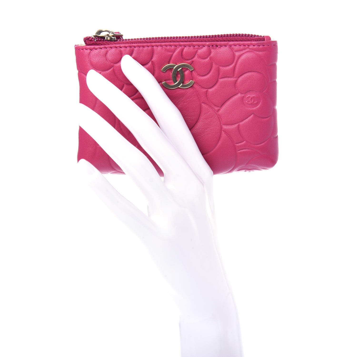 Chanel Lambskin Camellia Embossed Key Holder Case Fuchsia 2 of 8
