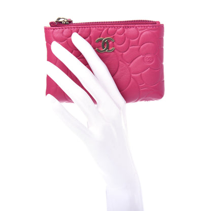 Chanel Lambskin Camellia Embossed Key Holder Case Fuchsia 2 of 8