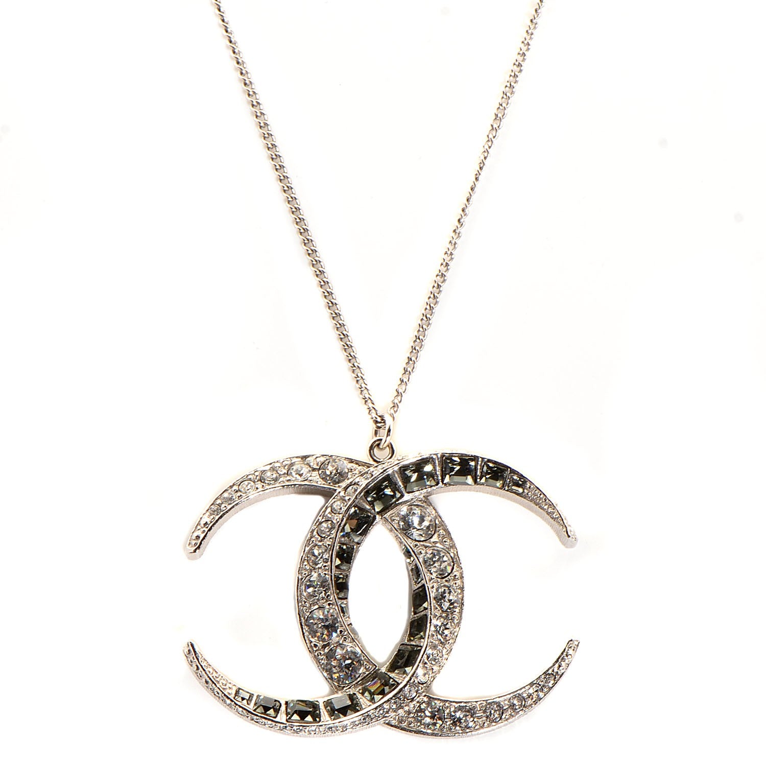 Chanel Crystal Baguette CC Necklace Silver 1 of 4