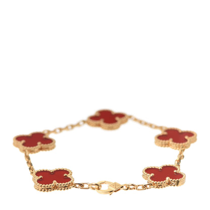 Van Cleef & Arpels 18K Yellow Gold Carnelian 5 Motifs Vintage Alhambra Bracelet 3 of 5