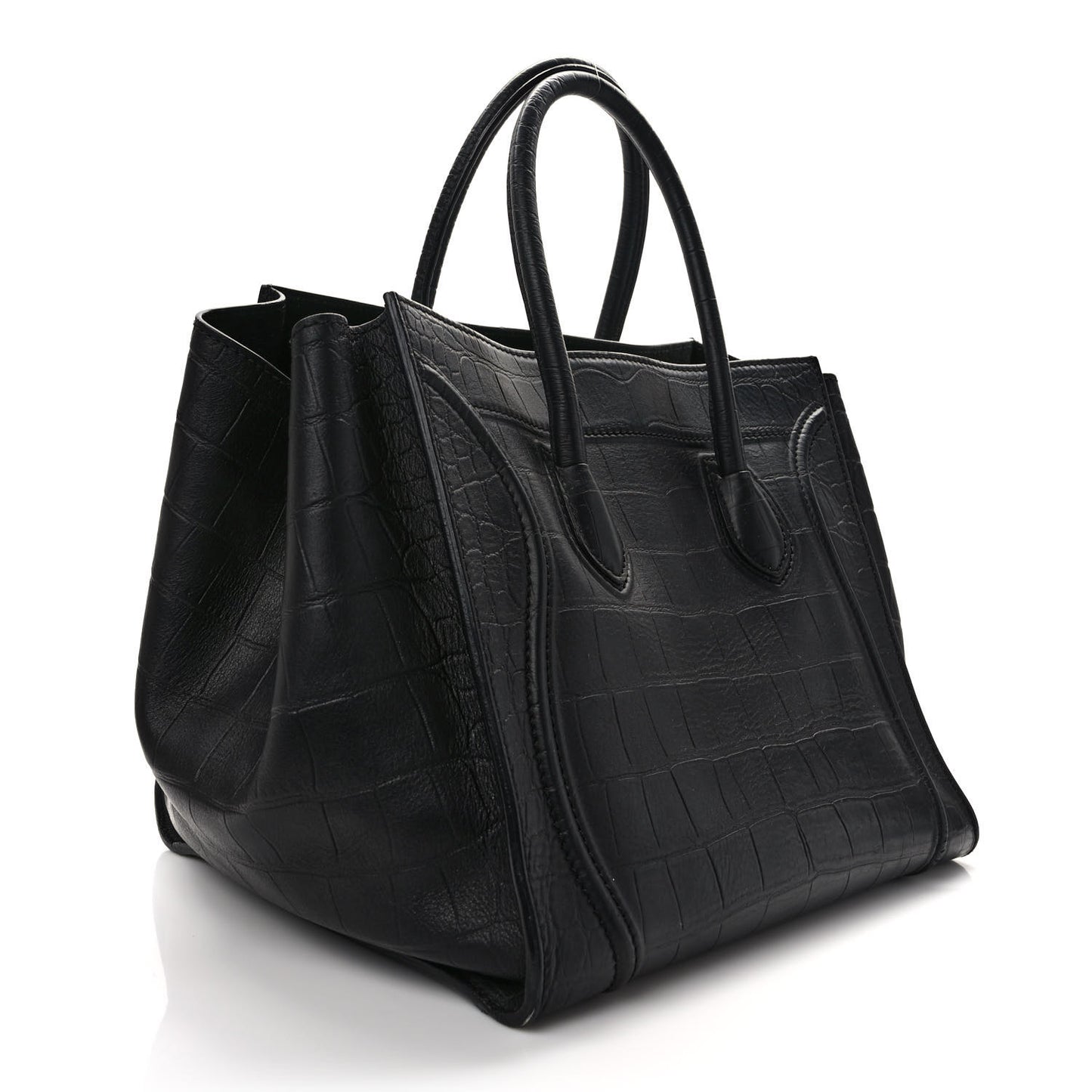 Calfskin Crocodile Embossed Medium Phantom Luggage Black