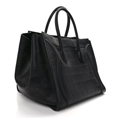 Celine Calfskin Crocodile Embossed Medium Phantom Luggage Black 3 of 10