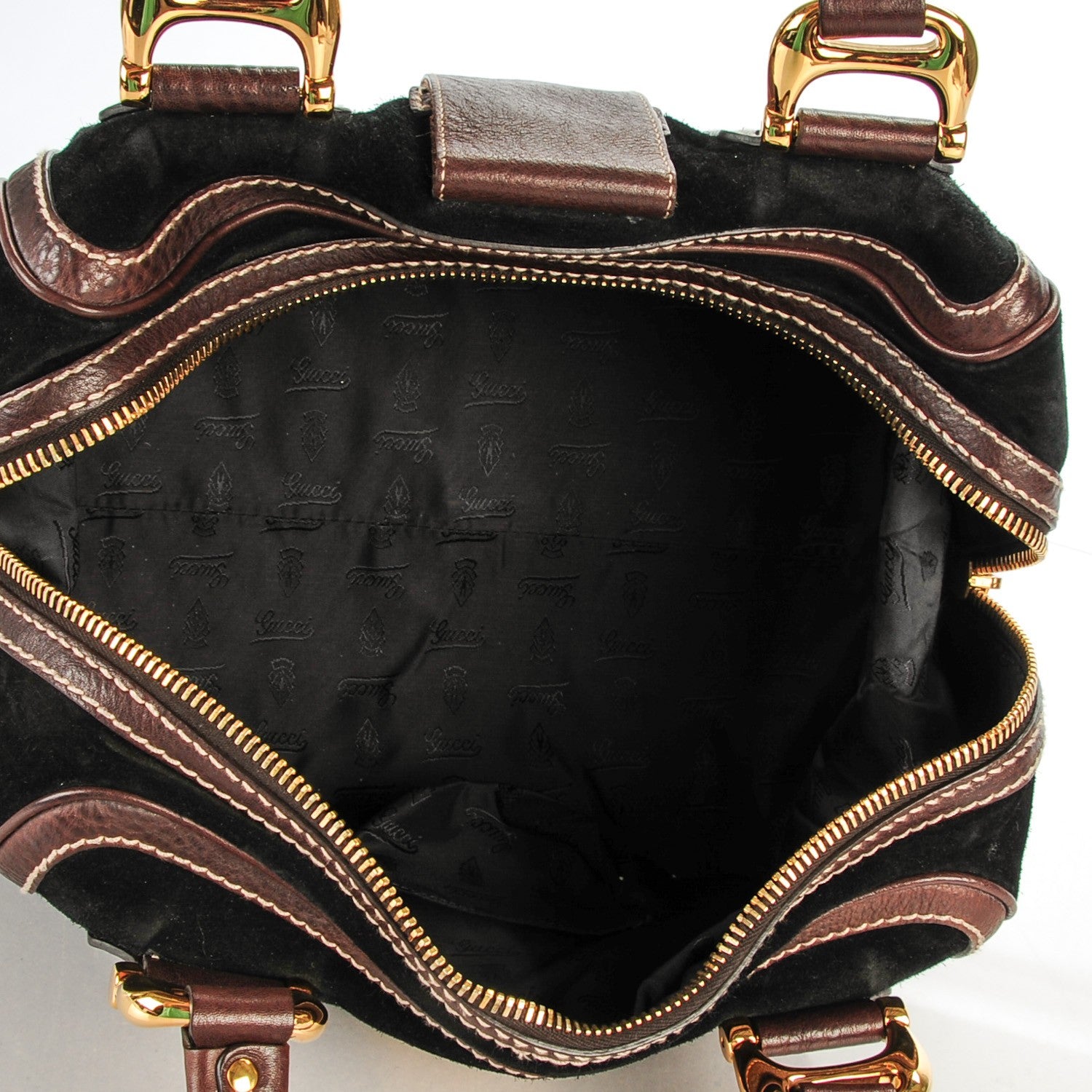 Gucci Suede Leather Medium Aviatrix Boston Black Brown 5 of 7