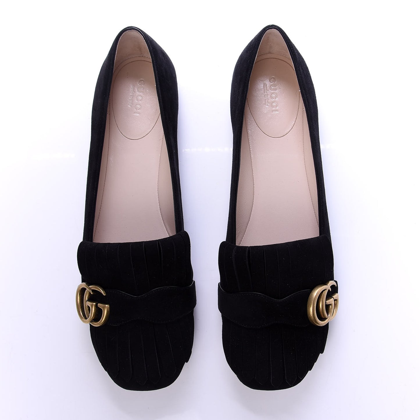 Kid Scamosciato GG Marmont Fringe Flats 40 Black