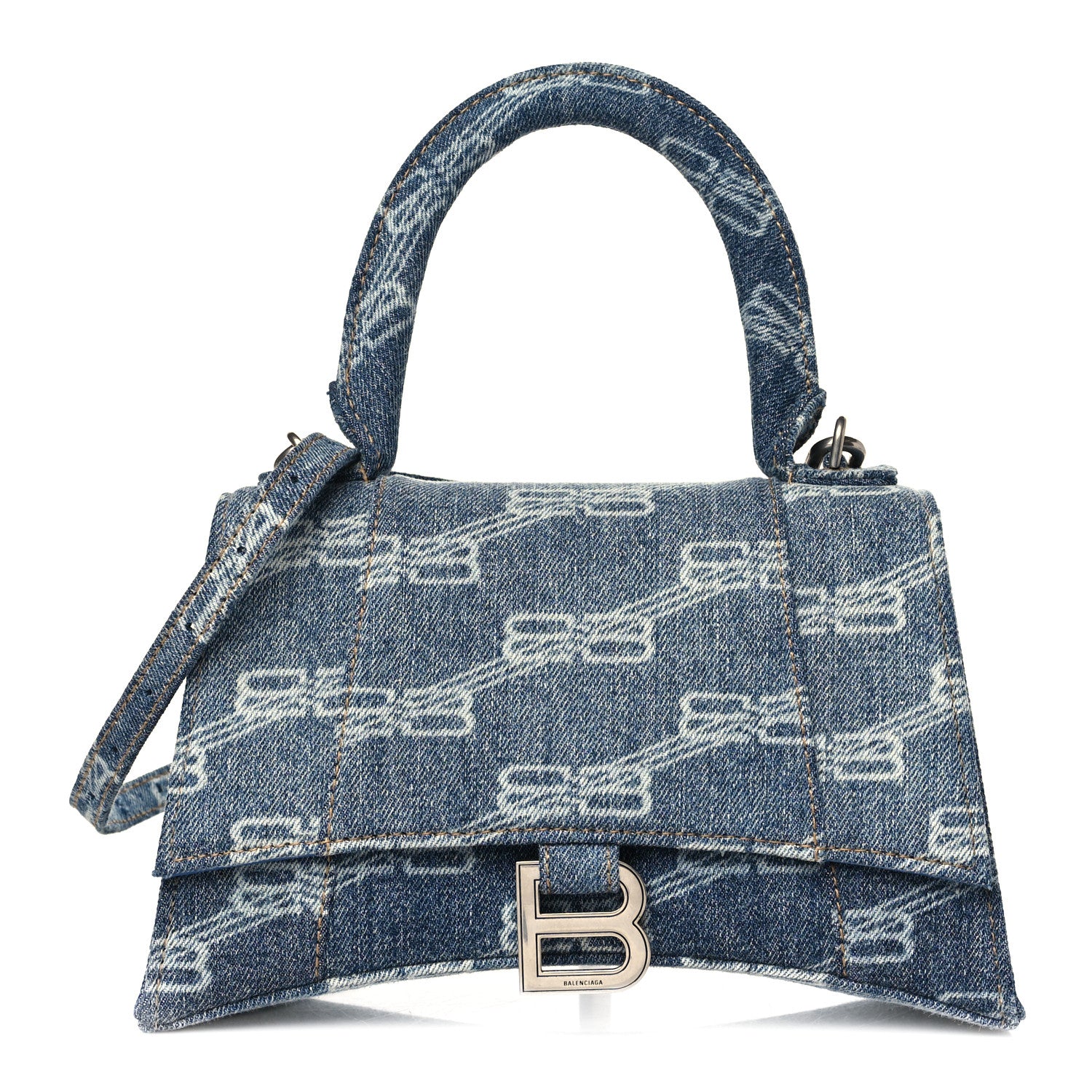 Balenciaga Denim BB Monogram Small Hourglass Top Handle Bag Blue 1 of 7