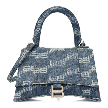 Balenciaga Denim BB Monogram Small Hourglass Top Handle Bag Blue 1 of 7