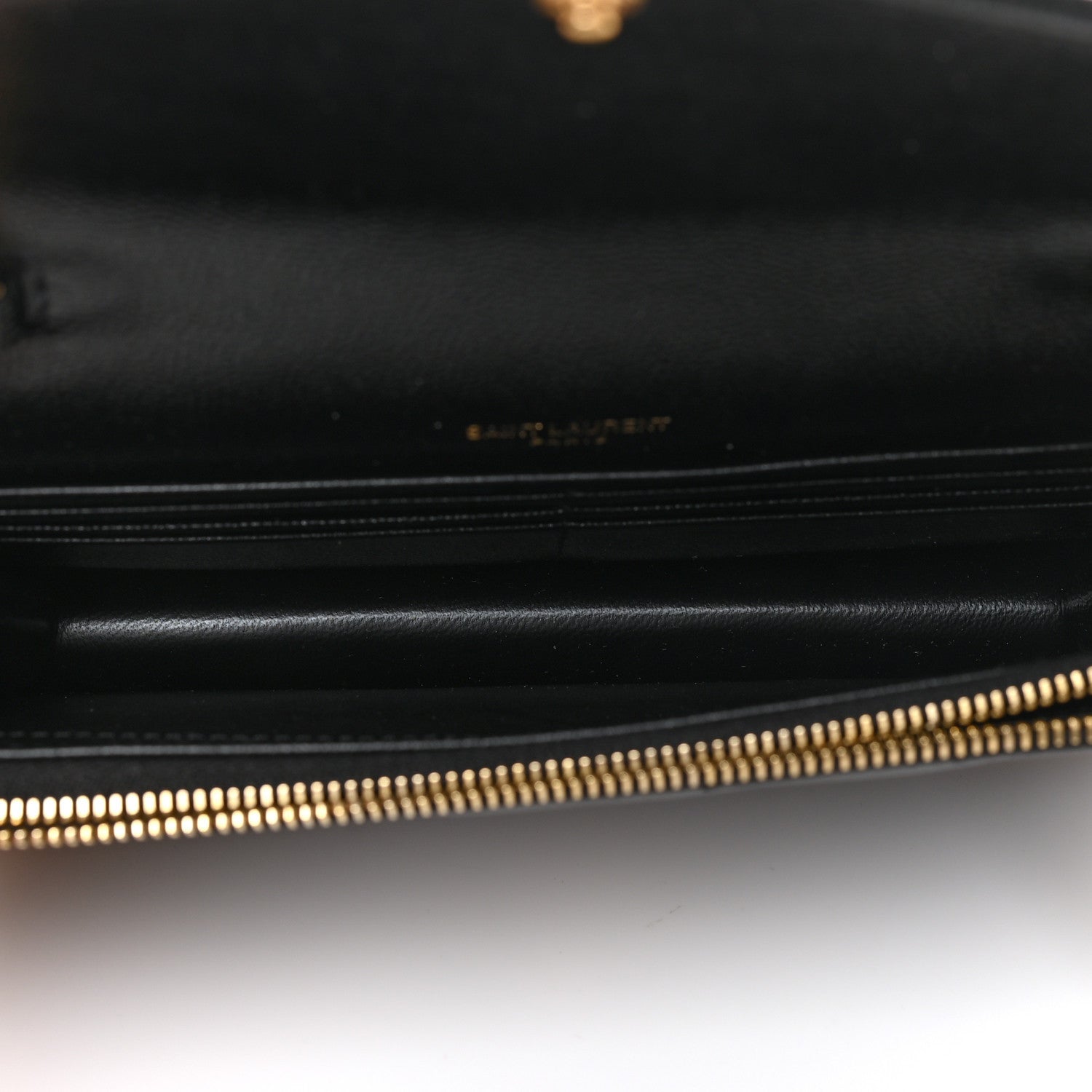 Saint Laurent Grain De Poudre Matelasse Chevron Monogram Envelope Chain Wallet Black 4 of 8