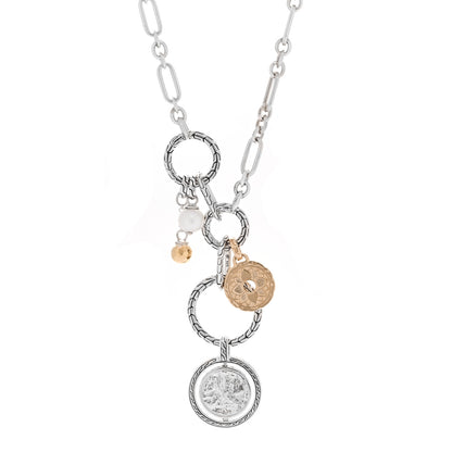 John Hardy Sterling Silver 14K 18K Yellow Gold Cultured Pearl Moon Door Keyring Necklace 1 of 5