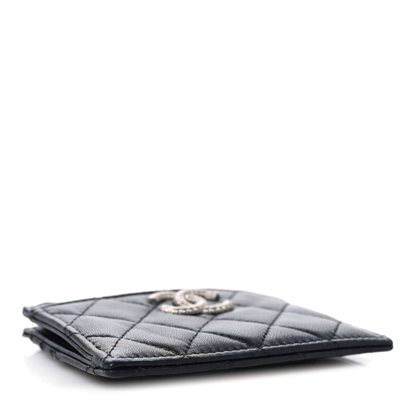 Lambskin Quilted CC Zip Card Holder Black