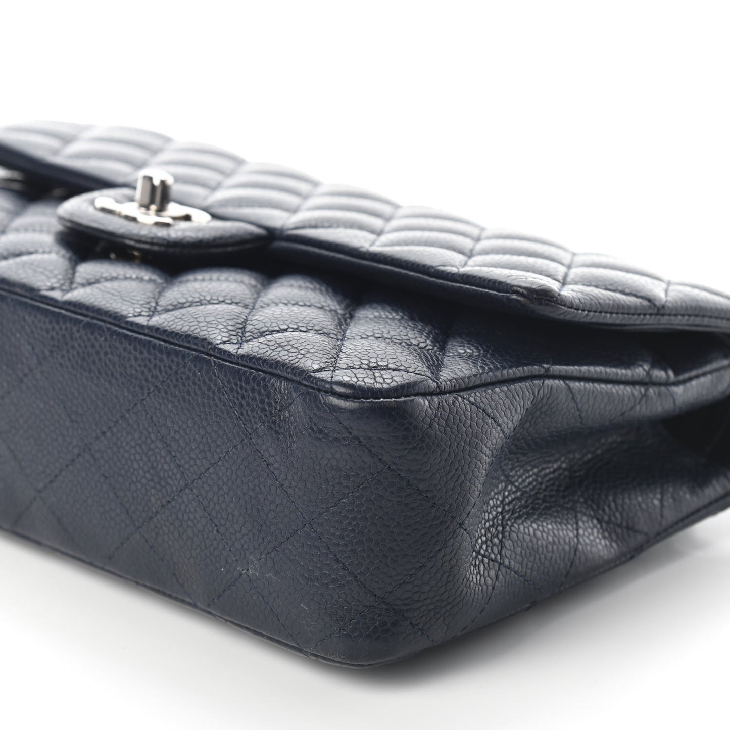 Caviar Quilted Medium Double Flap Dark Blue