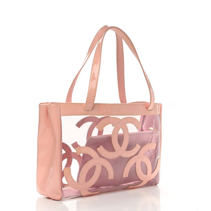 Chanel Vinyl Patent CC Logo Beach Tote Pink 4 of 8