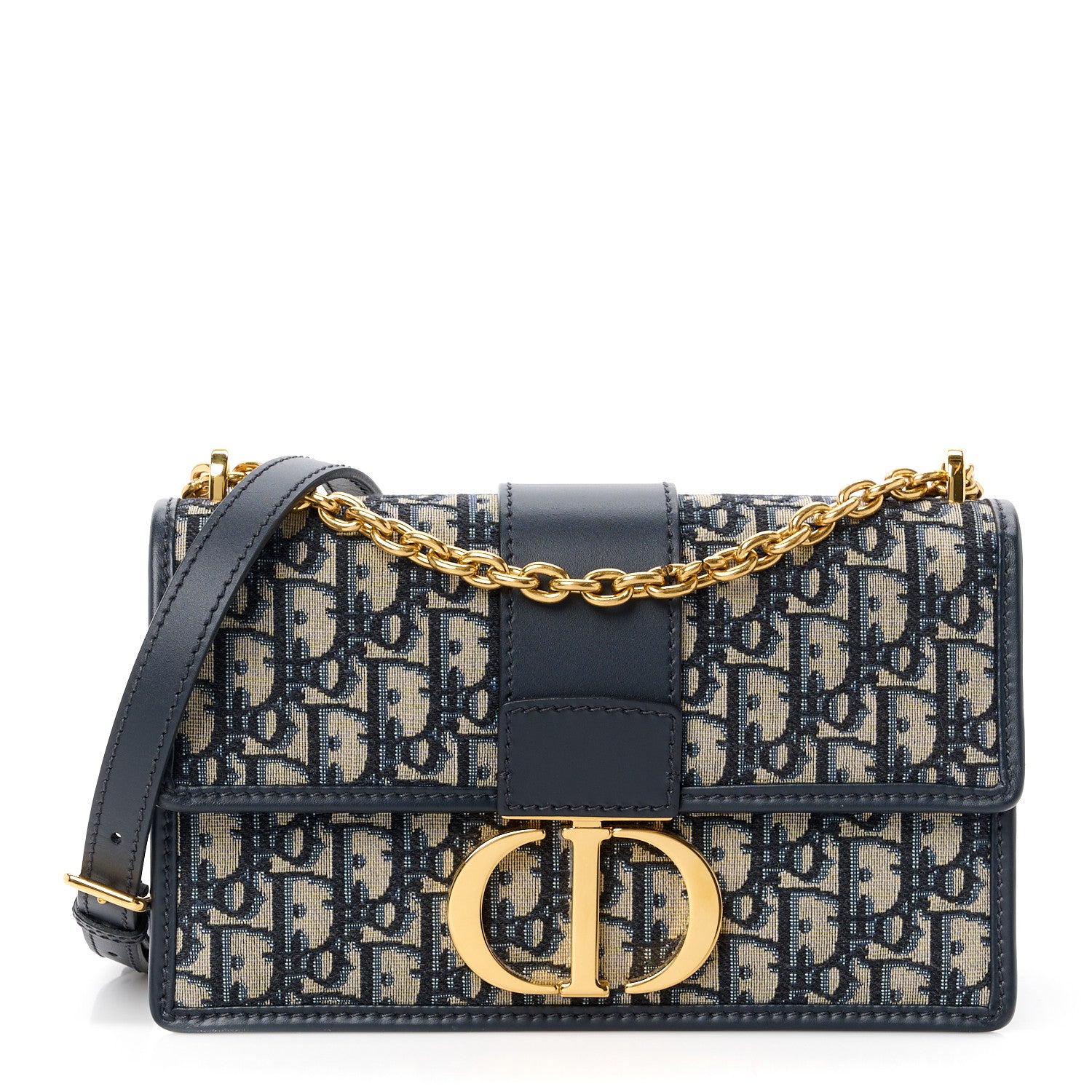 Christian Dior Oblique 30 Montaigne Chain Flap Bag Blue 1 of 13