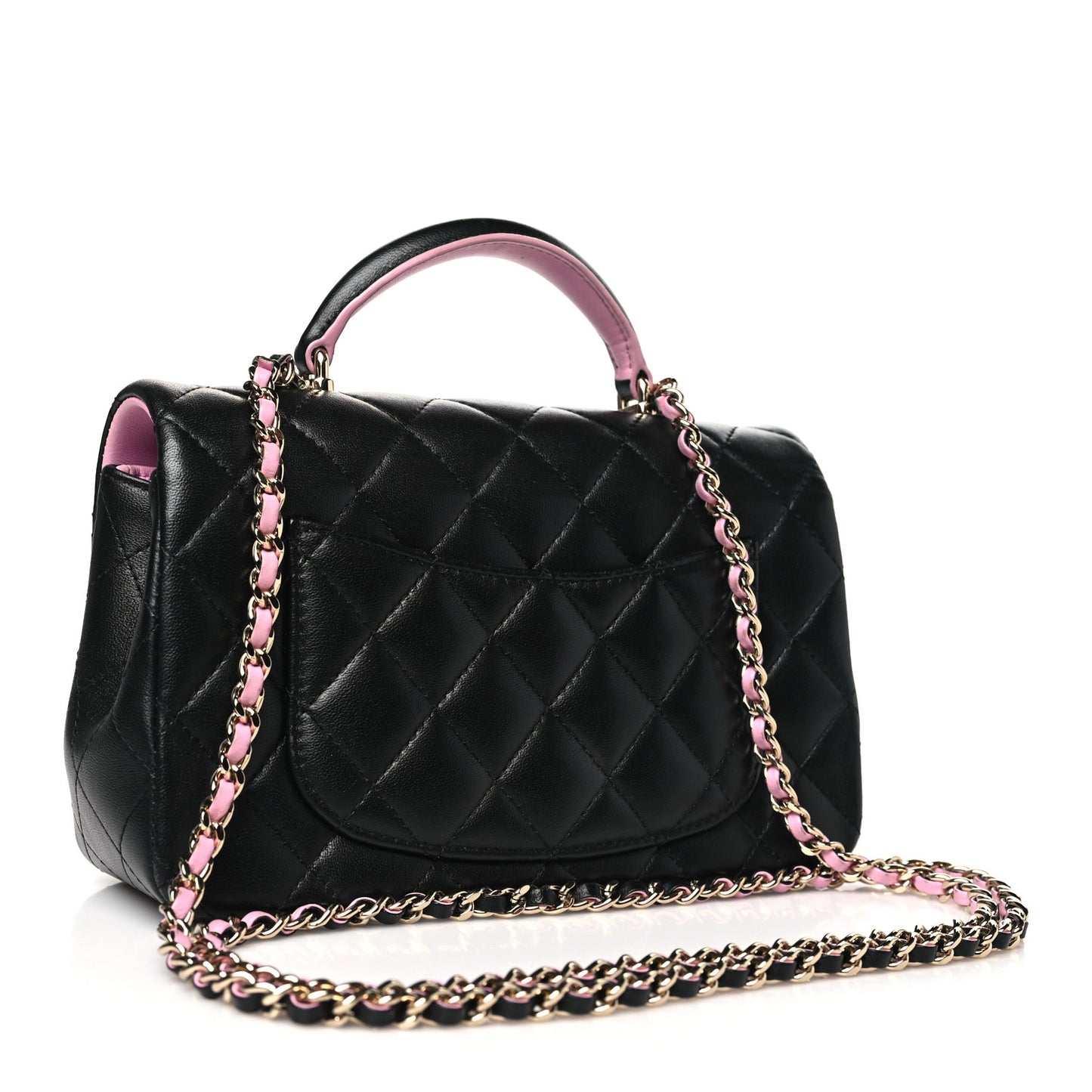 Lambskin Quilted Bi-Color Mini Top Handle Rectangular Flap Black Lilac