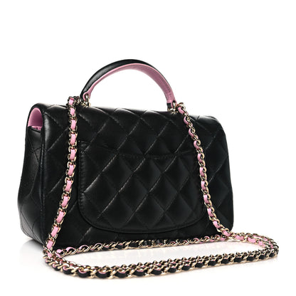 Chanel Lambskin Quilted Bi-Color Mini Top Handle Rectangular Flap Black Lilac 3 of 10