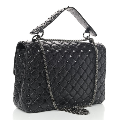 Valentino Garavani Craquele Nappa Large Rockstud Spike Shoulder Bag Black 2 of 4