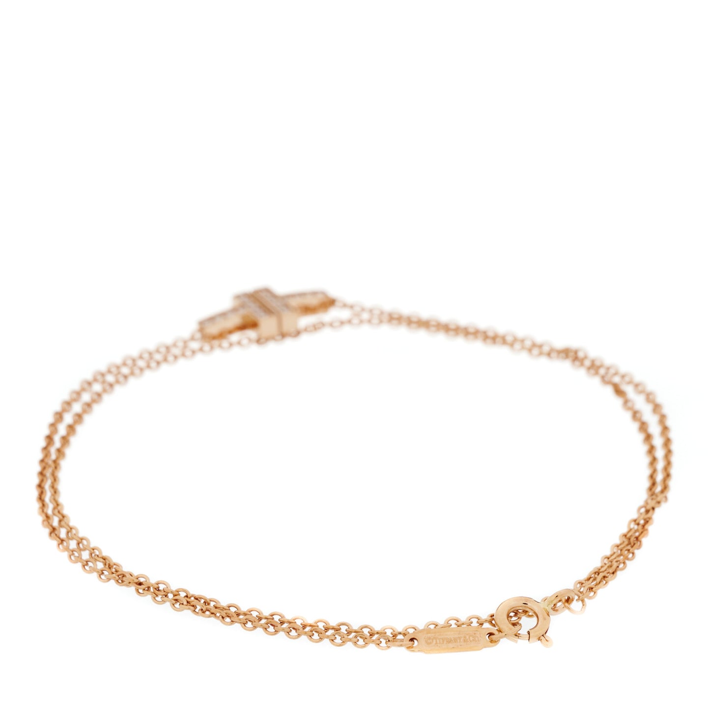 18K Rose Gold Diamond T Double Chain Bracelet