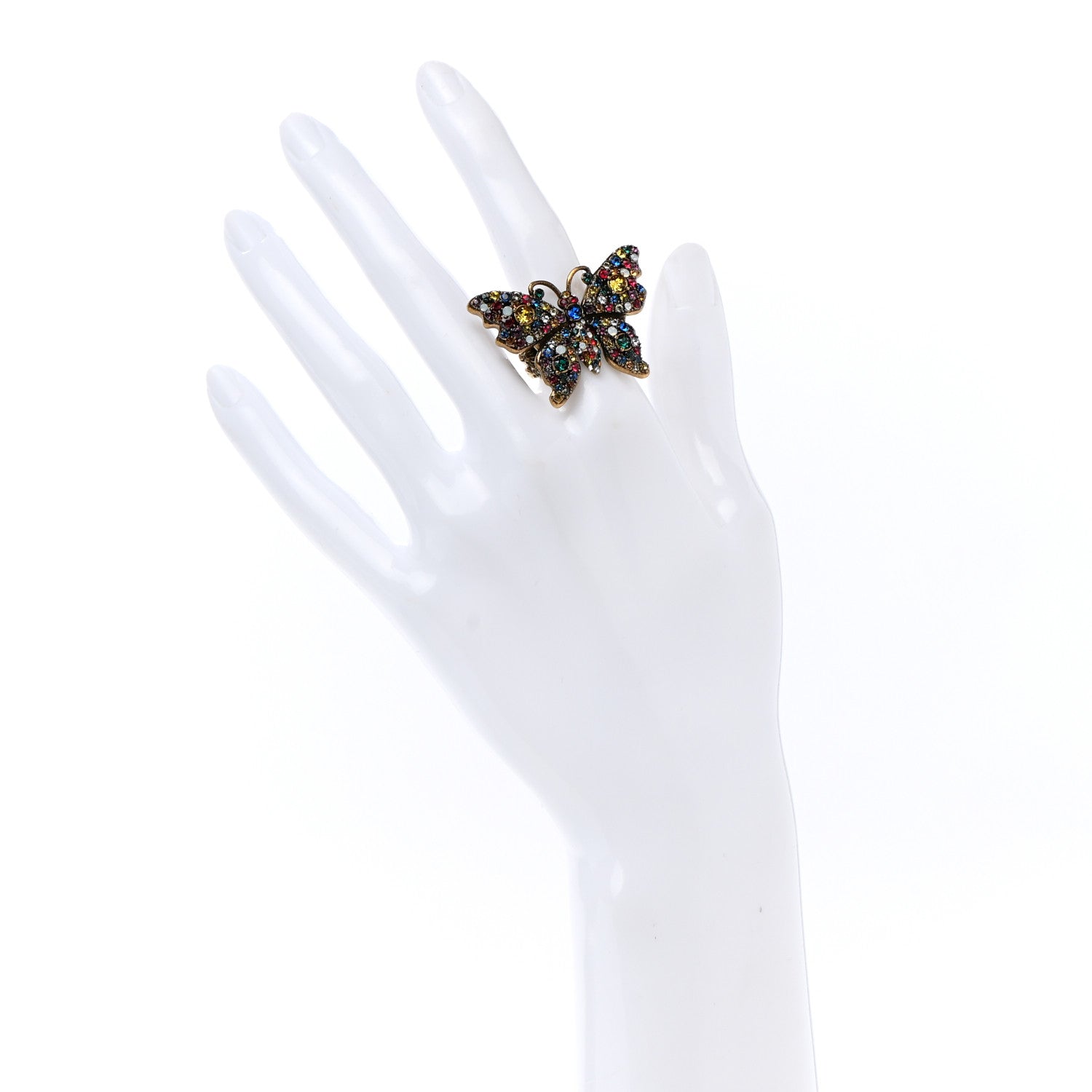 Gucci Metal Crystal Butterfly Studded Ring Aged Gold XS Multicolor 2 of 5