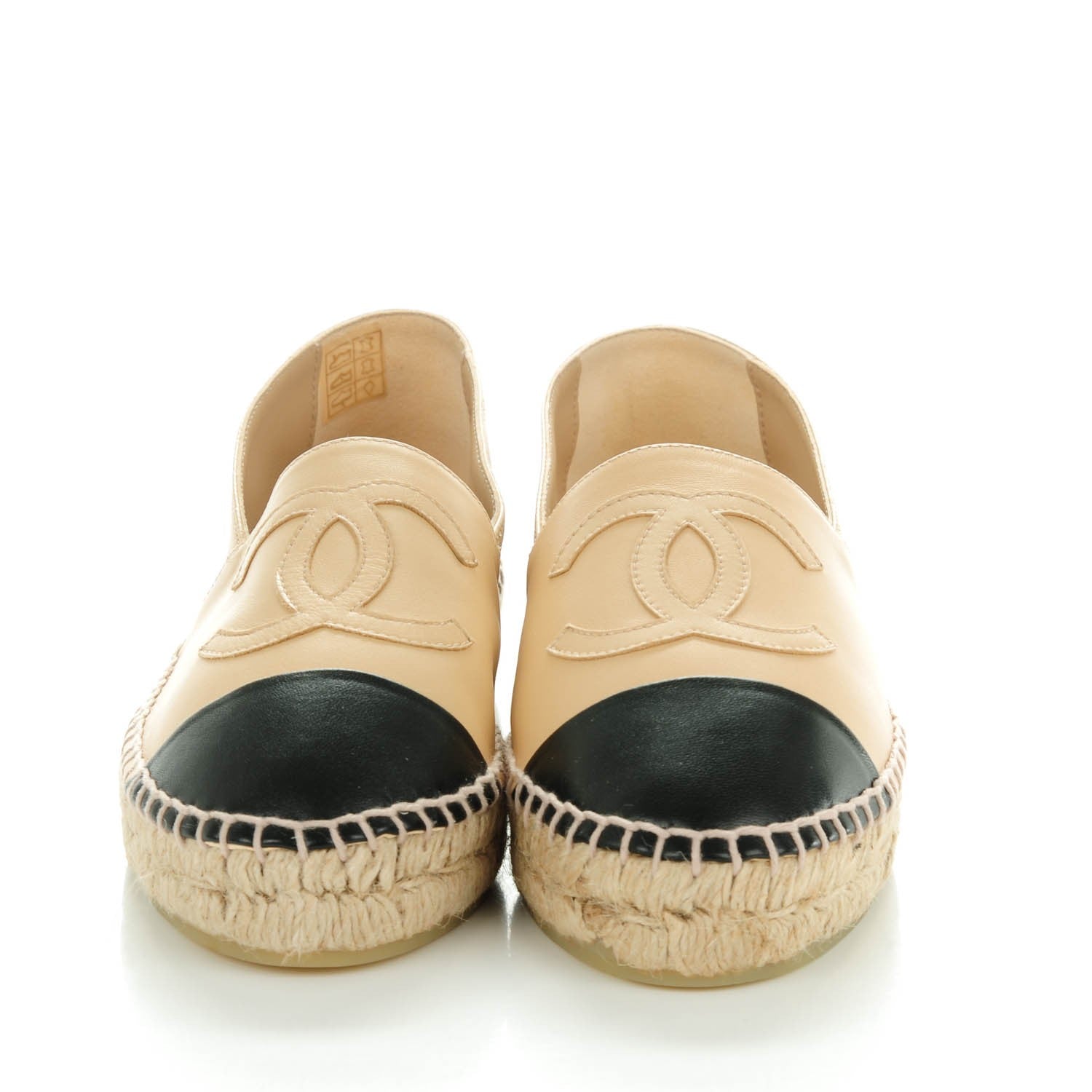 Chanel Lambskin CC Espadrilles 35 Beige Black 3 of 10