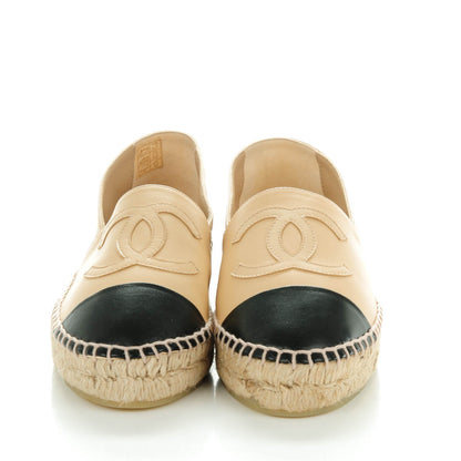 Chanel Lambskin CC Espadrilles 35 Beige Black 3 of 10