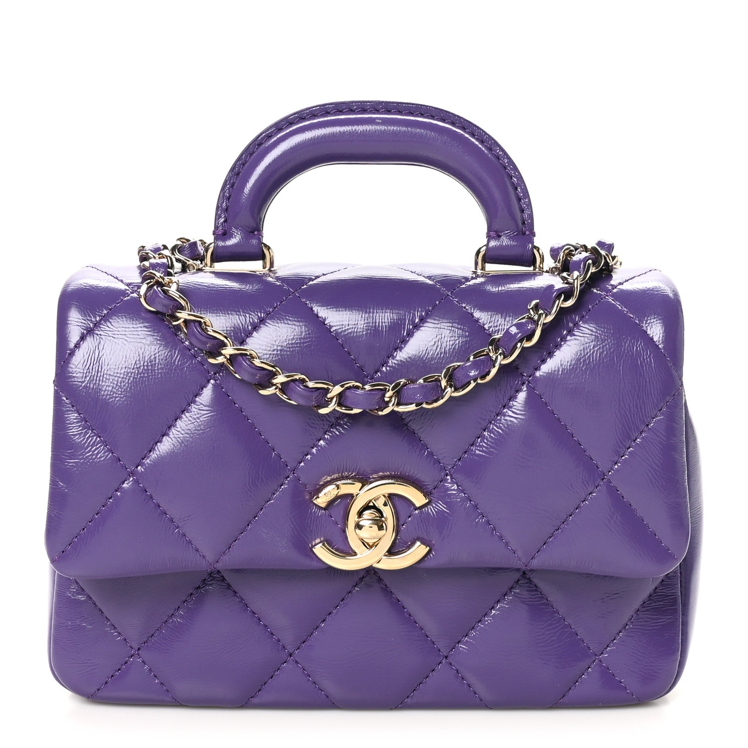 Chanel Shiny Lambskin Quilted Mini Coco Trip Flap Bag Purple 1 of 11