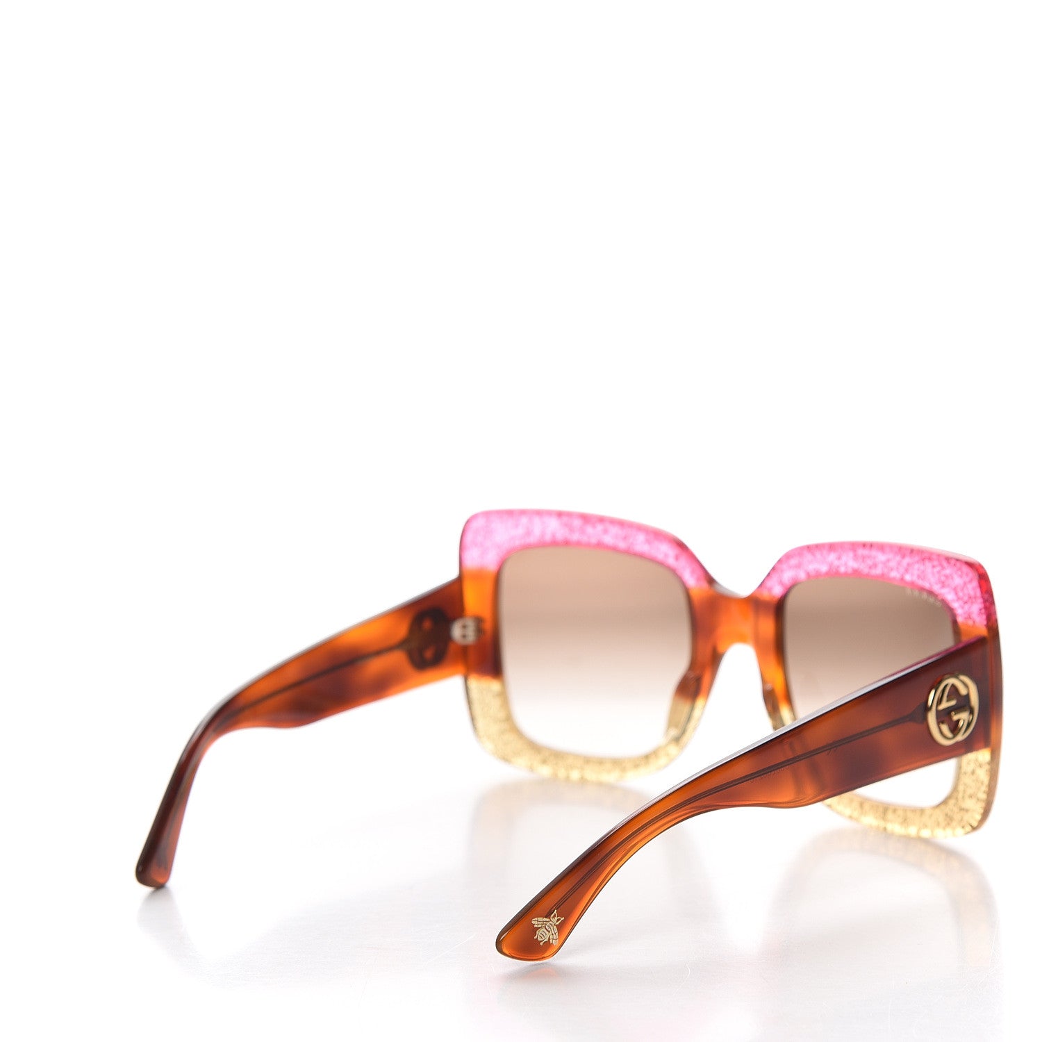 Gucci Acetate Square Frame Sunglasses GG0083S Glitter Pink Multi 4 of 8