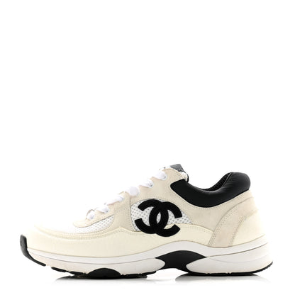 Chanel Mesh Suede Calfskin Grained Calfskin Womens CC Sneakers 39 White Black 1 of 12