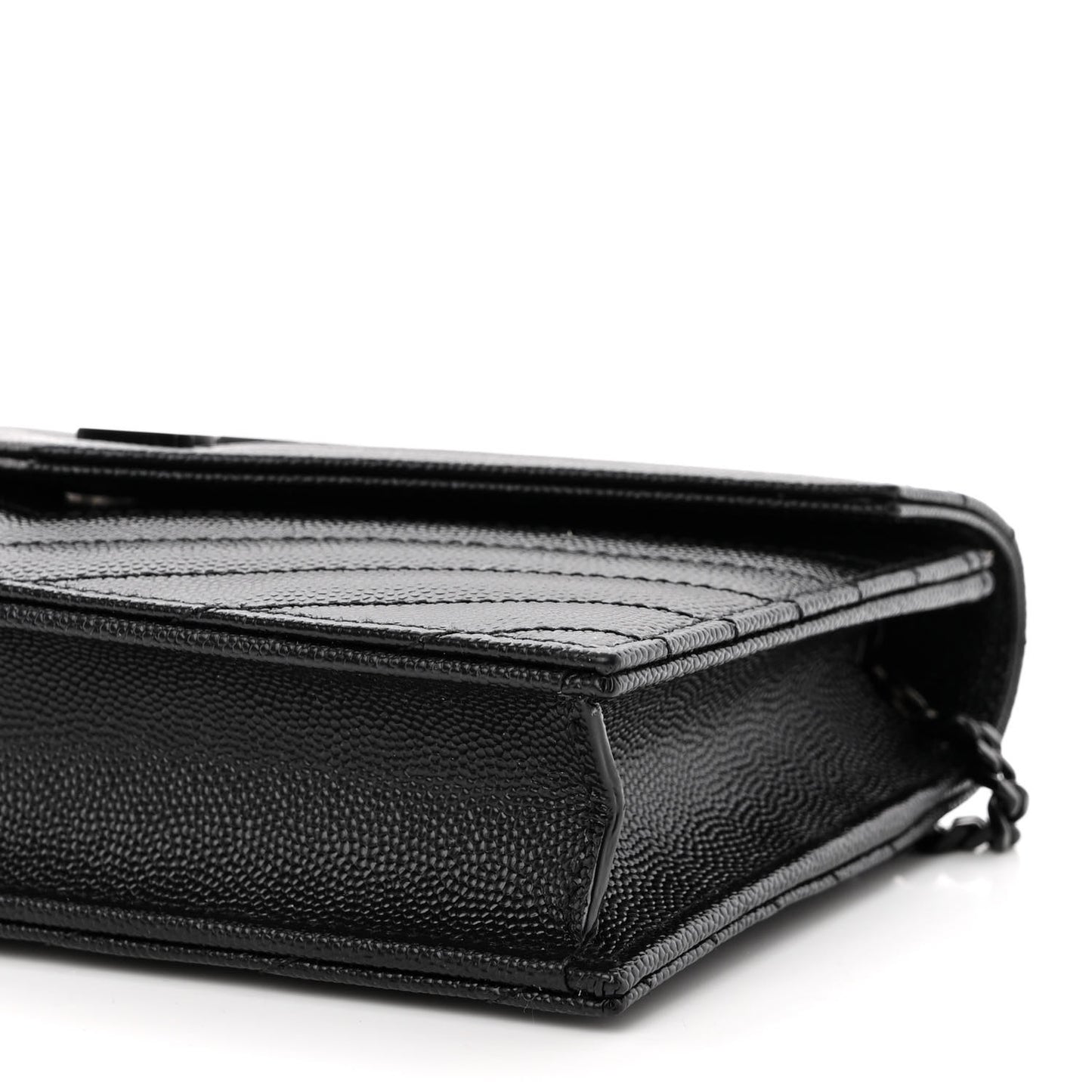 Grain De Poudre Matelasse Chevron Monogram Monochrome Envelope Chain Wallet Black